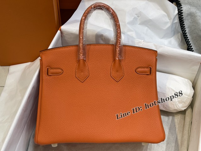 Hermes專櫃經典款鉑金手提女包 愛馬仕birkin25橙色togo皮金扣手縫蠟線女包 zhh1180